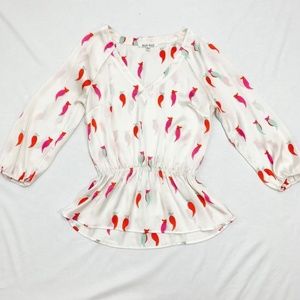 Silky White Bird Pattern Blouse by Black Rainn